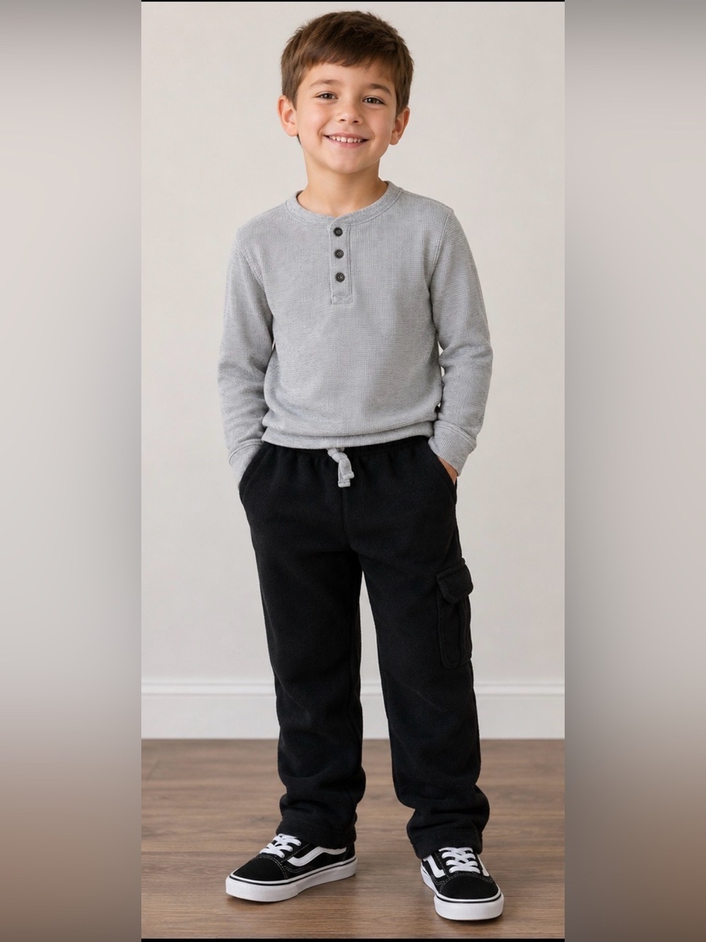 Carter’s Boys Black Fleece Cargo Pants Size 7 | Warm Pull-On Joggers